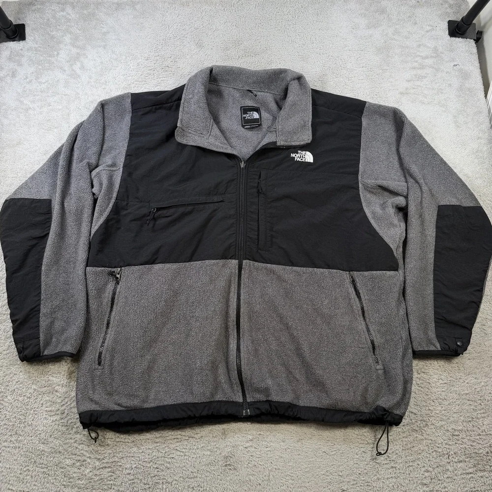 The North Face Denali Jacket Mens 3XL Black Grey Full Zip Fleece Polartec Pocket